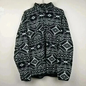 Chaps Colorful Winter Fleece Jacket Black and White Pattern